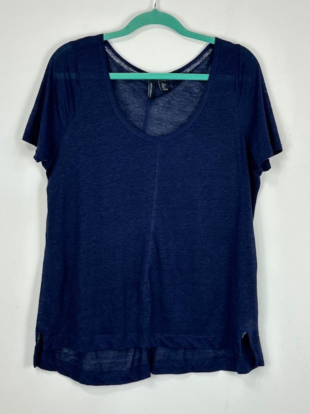Cynthia Rowley Womens Linen Navy Scoop Neck Top L Beach Resortwear